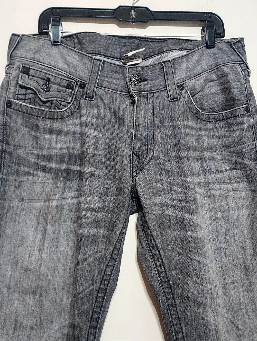 True Religion Gray Men's Straight-Leg Jeans - Casual Washed Finish Sz-34